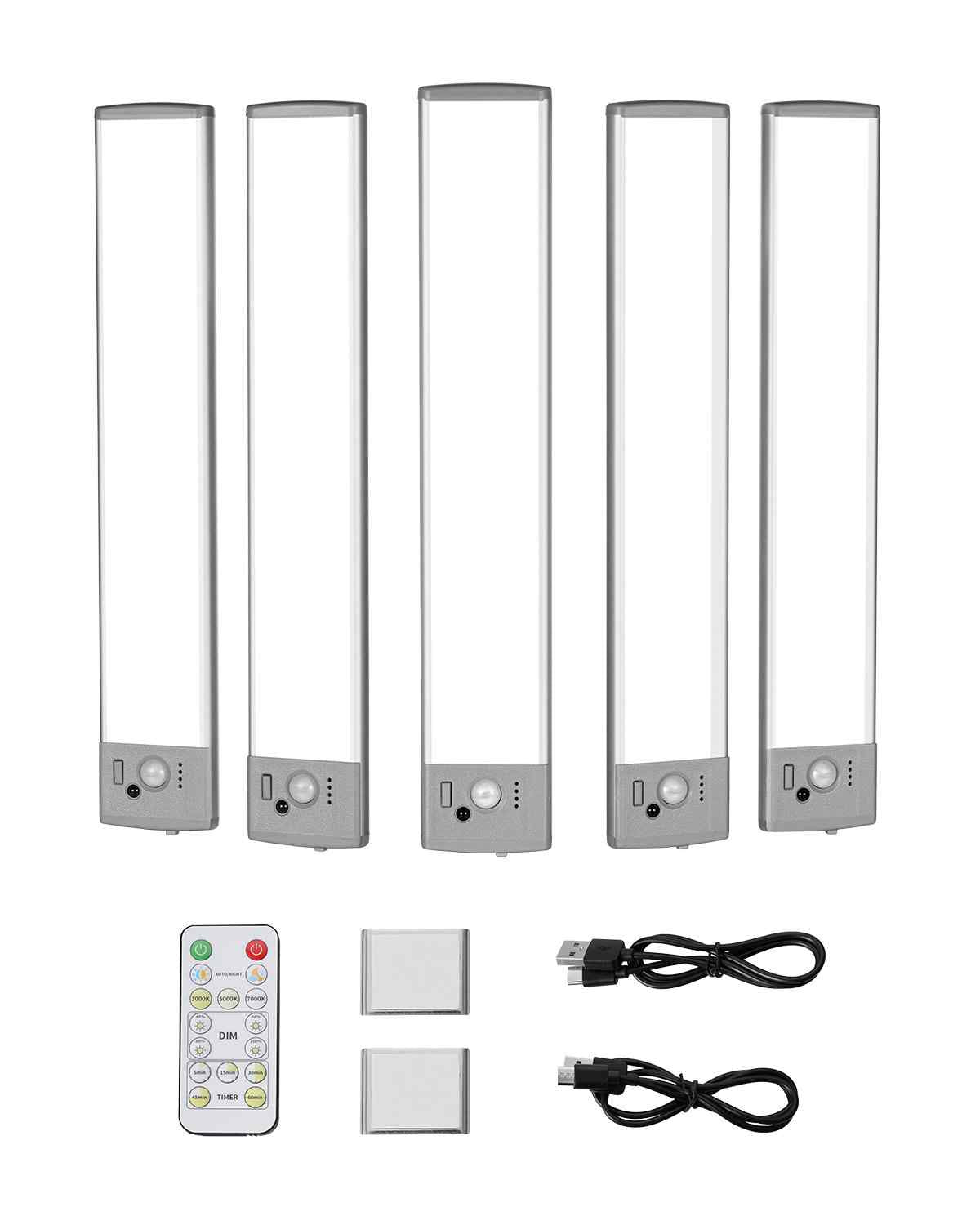 Under Cabinet Lighting, 5 PCS,  68 LED Motion Sensor Lights, Rechargeable Battery Operated Closet Lights with Remote Control, Wireless Under Counter Light for Cabinets, Bookshelf, Stair, Hallway