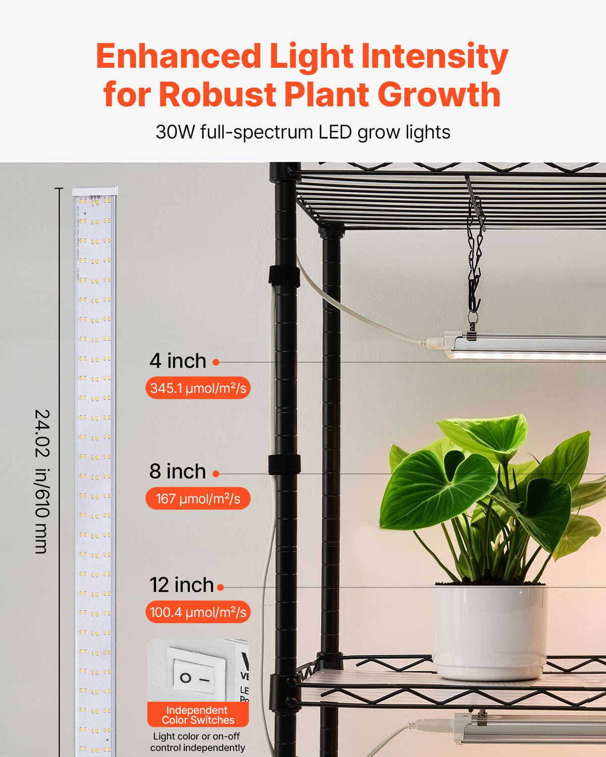 Plant Shelf with Grow Light, 4-Tier Indoor Plant Stand, 59in Tall Plants Display Rack with Wheels, 90W 3-Color Full Spectrum Grow Lights, Heavy Duty Metal Flower Pot Holder for Seed Starting