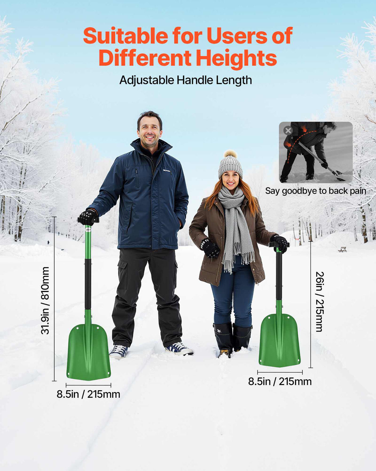 Snow Shovel for Driveway, 8.5 in Wide Aluminum Alloy Snow Shovel with T-shaped Handles, Large Capacity Snowplow Shovels, Portable & Lightweight Snows Removal Tool for Garden Car Camping