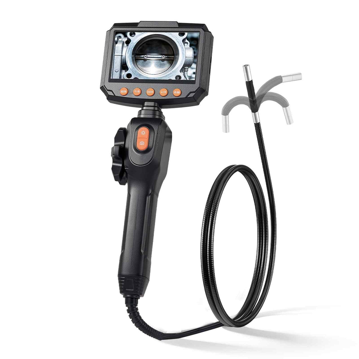Articulating Borescope Camera with Light, Two-Way Articulated Endoscope, 0.24" Slim Lens, 4.3" IPS Screen, 8X Zoom, IP67 Waterproof Inspection Camera for Auto, Mechanical Equipment (4.9FT Cable)