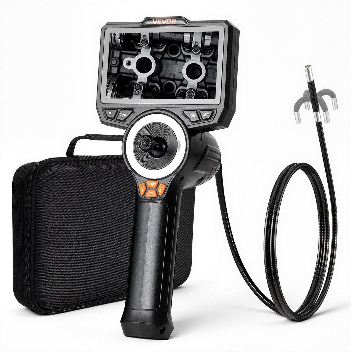 Articulating Endoscope with Light, 4-Way 360° Articulated Borescope, 0.24" Slim Lens 1920 x 1080, 4.5" HD IPS Screen, 8X Zoom Inspection Camera for Auto, Mechanical Equipment (4.9FT Snake Cable)