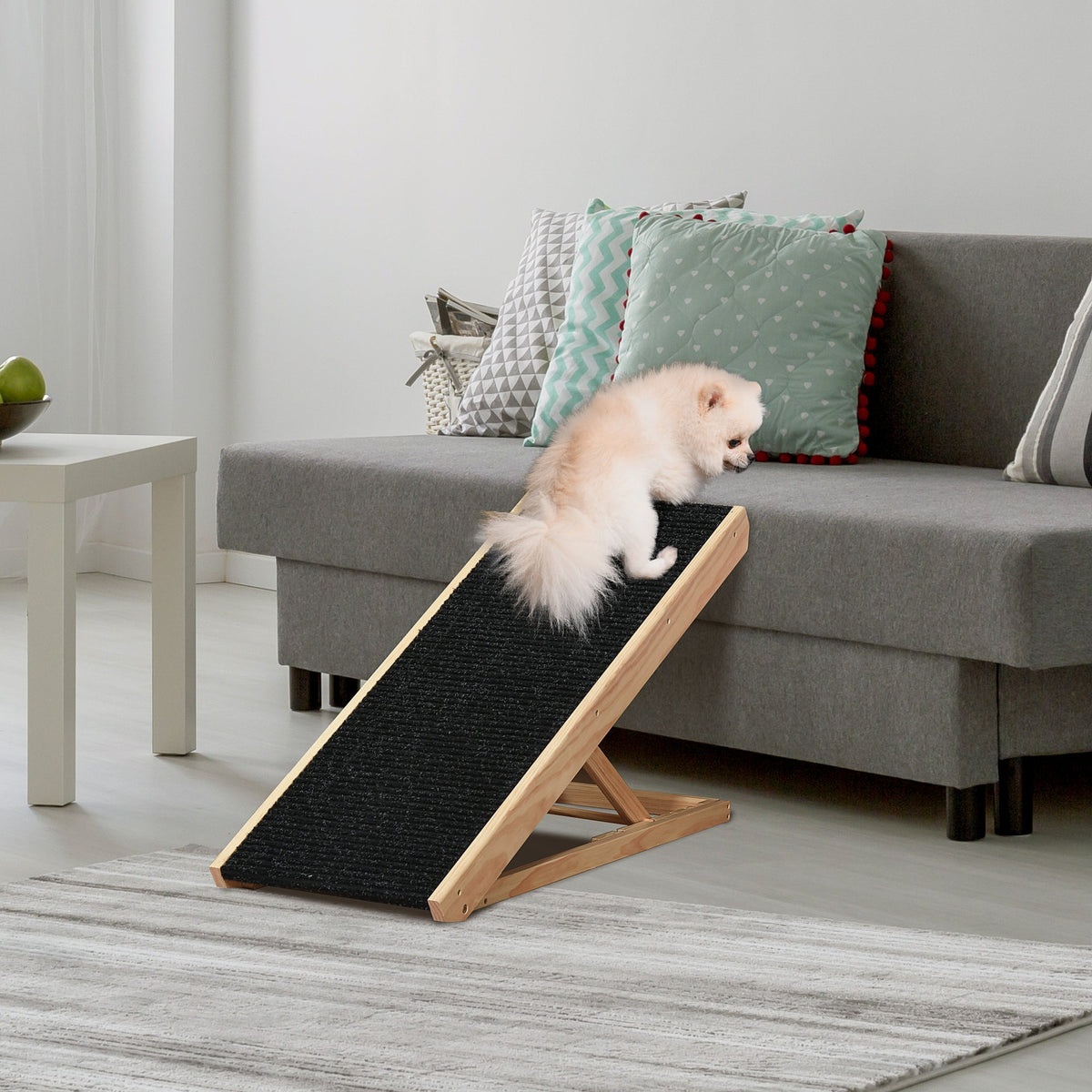 Elevated Dog Ramp for Bed, Foldable and Height Adjustable Pet Ramp for Cats with Non-Slip Finish, Pine 35.5" L x 16" W x 24" H, Black