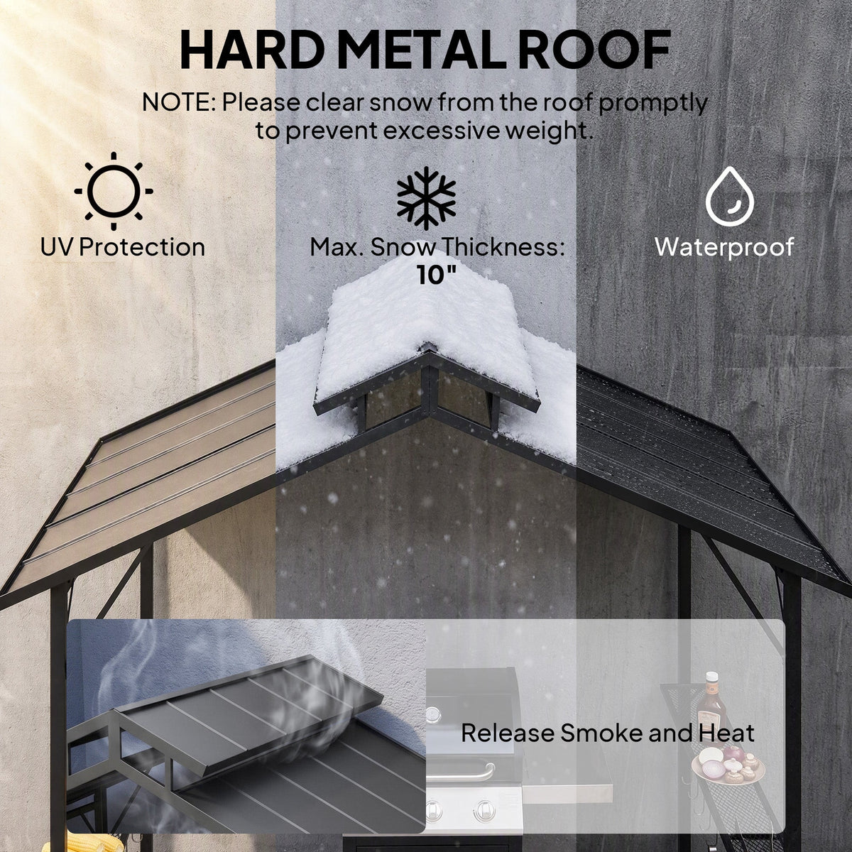 8 x 5ft Hardtop Grill Gazebo with Double Metal Roof, 2 Side Shelves and 10 Hooks for Patio Backyard Lawn Deck