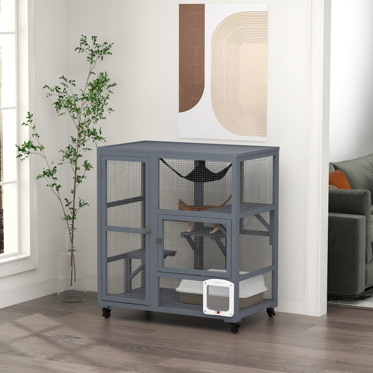 Cat House, Indoor Cat Enclosure on Wheels with Openable Top, 39"