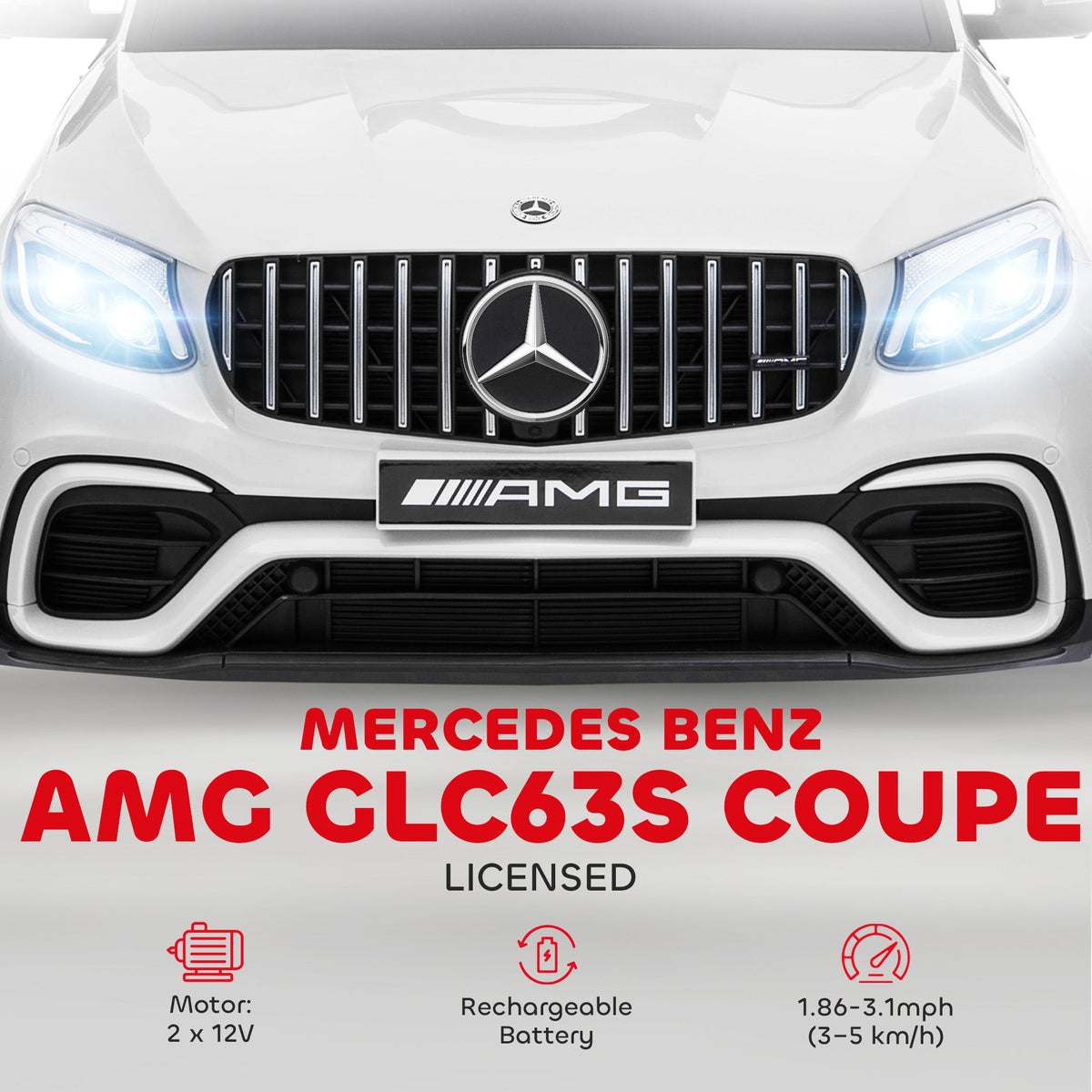 12V Toddler Ride On Car with Remote Control, Mercedes Benz AMG GLC63S Coupe, Electric Car with 2 Speed, MP3 Player, Light, Horn, Songs, Suspension, White