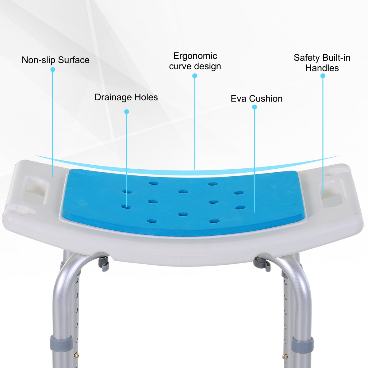 Adjustable Aluminum Bath Stool Spa Shower Chair Non-Slip w/ Shower Hole
