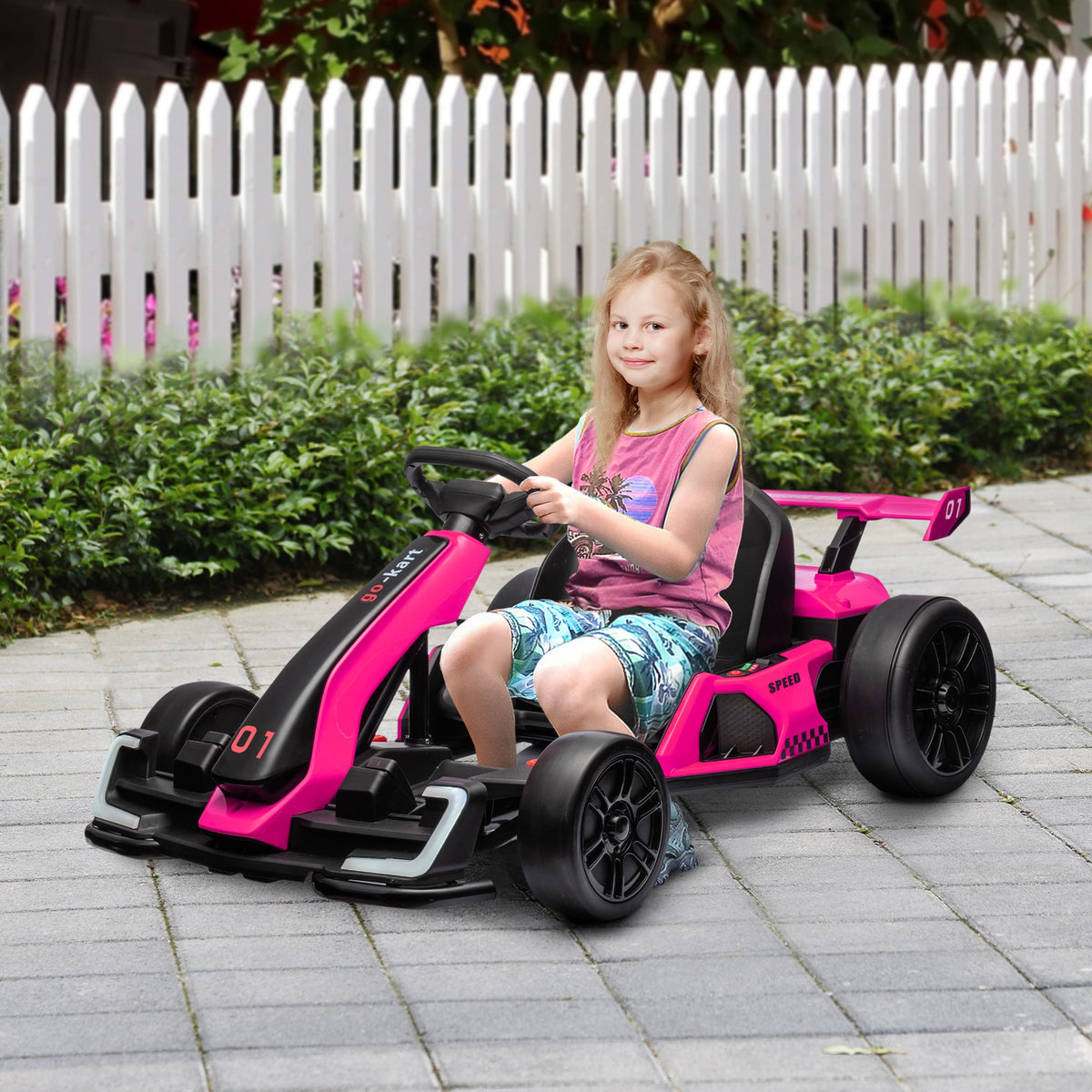 24V 7.5 MPH Electric Go Kart with Adjustable Seat, Slow Start, Pink
